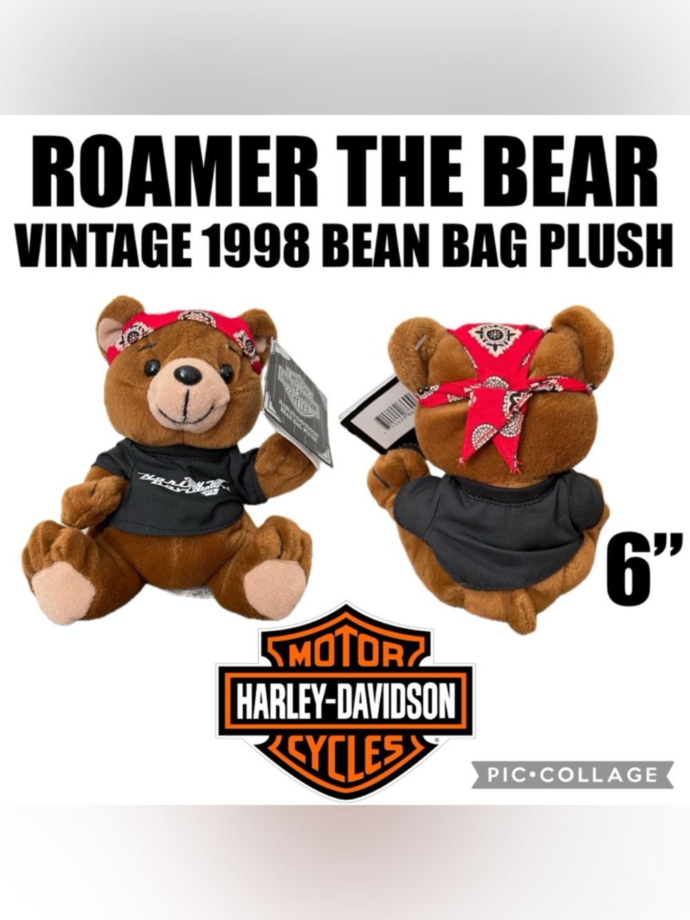 ✨Harley-Davidson USA✨Vintage 1998✨Roamer the Bear✨6” Bean Bag Plush✨